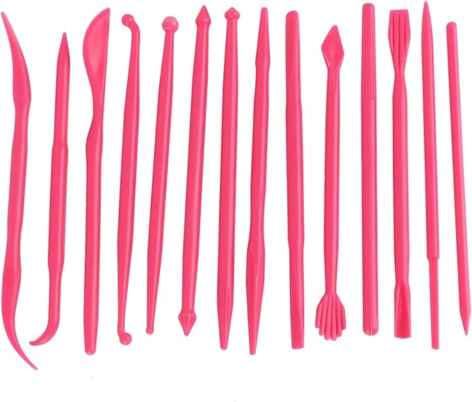 OVAQUIXI 14Pcs Clay Sculpting Tools Set Polymer Modeling Pottery Tool Kit with Comfort Grip for Soft Clay Fondant Cake Decorating DIY (Rosy Red)