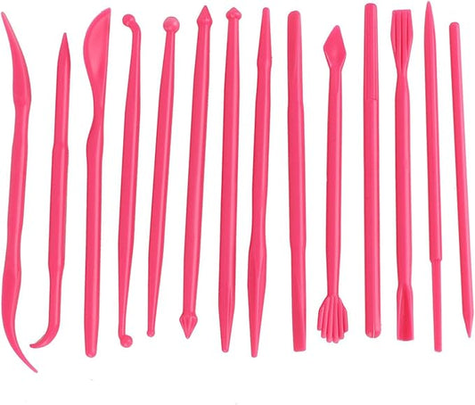 Culnflun Plastic Clay Sculpting Set Polymer Modeling Tools 14Pcs DIY Pottery Shaper Hand Tool Kit for Soft Clay Fondant Cake Art Craft Pink Rose Red Yellow 4.7in (Rose Red)