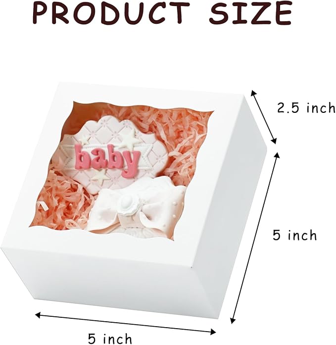 XINHPKGG 50pcs 5x5x2.5 Inch Cookie Boxes with window Bakery Boxes Dessert Treat Box Chocolate Covered Strawberries Box for Wedding Party Birthday