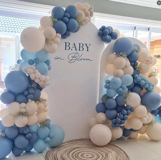 Baby in Bloom Balloon Arch Kit 144pcs Dusty Blue Baby Boy Baby Shower Mom to be Boho Floral Wildflower Party Decorations (Blue)