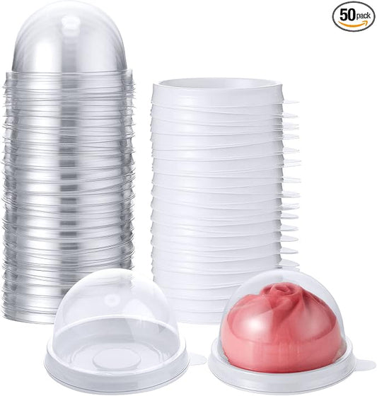 Patelai 50 Pcs Clear Plastic Mini Cupcake Container, Mini Cupcake Box Muffin Dome Muffin Single Container Box for Wedding Birthday Cheese Pastry Dessert Cake (White)
