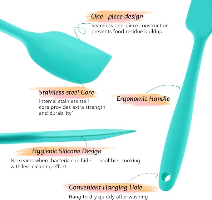 9-Piece Seamless Silicone Spatula Set for Non-Stick Cookware, 600°F Heat Resistant Kitchen Utensils with Heavy-Duty Stainless Steel Core for Baking & Jar Scraping, Dishwasher Safe, Rainbow