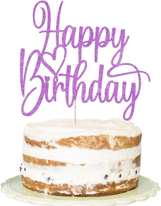 Handmade Glitter Happy Birthday Cake Topper- Happy Birthday Cake Decor,Fabulous Cake Decoration，Anniversary Party Decoration Supplies (purple)