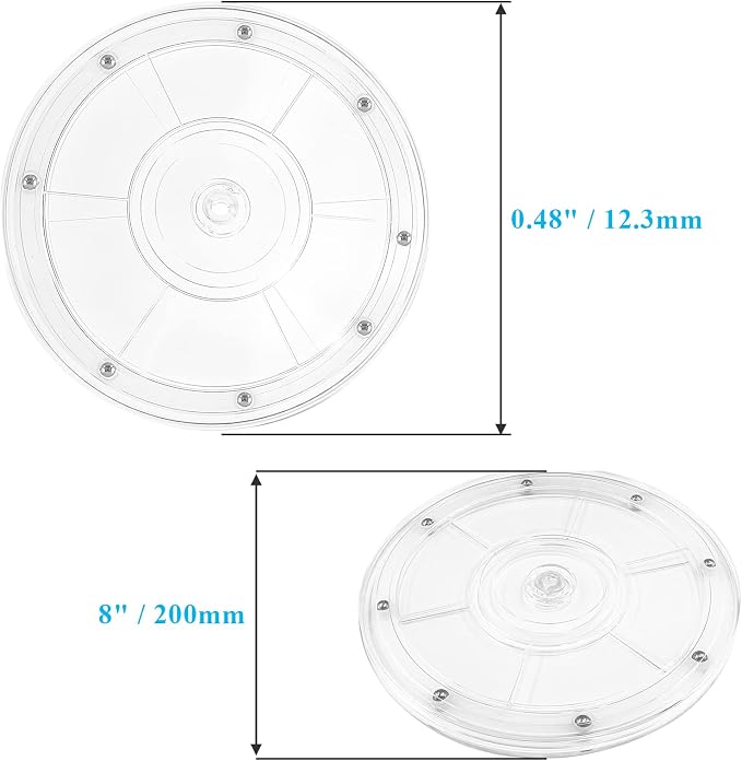 Jersvims 8 Inch Acrylic Turntable Platter, Transparent Turntable Organizer Round Rotating Plate for Kitchen Pantry Cabinet Desk Rack Spice Cake Cookie Decorating