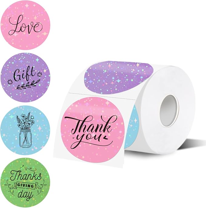 3''Holographic Thermal Label,Round Self-Adhesive Direct Thermal Label,for DIY Logo Design,Name Tag (200/Roll Multicolor)