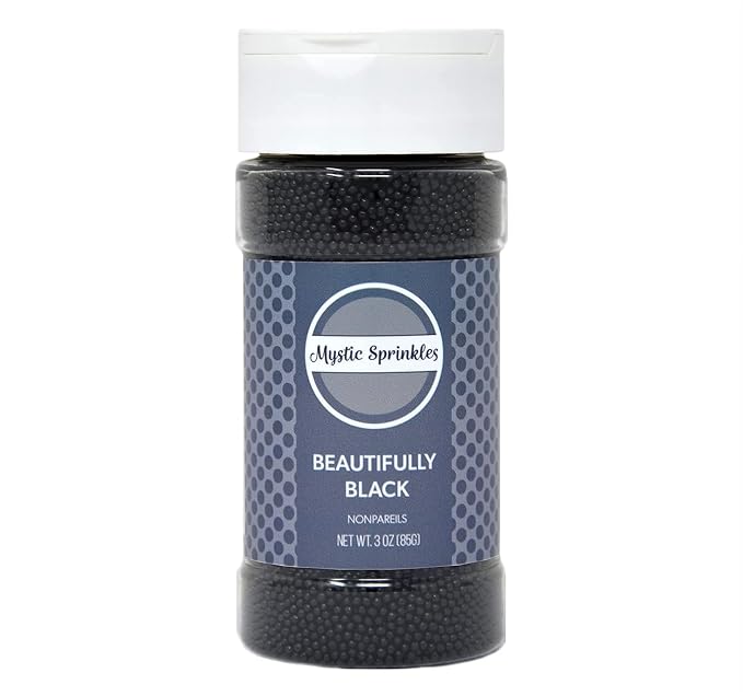 Mystic Sprinkles Solid Color Nonpareils 3.8oz Bottle (Beautifully Black)