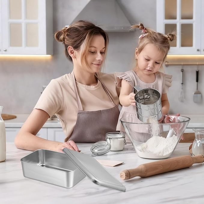 Kichvoe Stainless Steel Loaf Pan with Lid 9.05X5.90X2.55In Bread Baking Tray for Homemade Cakes Desserts Even Heat Distribution Kitchen Bakeware