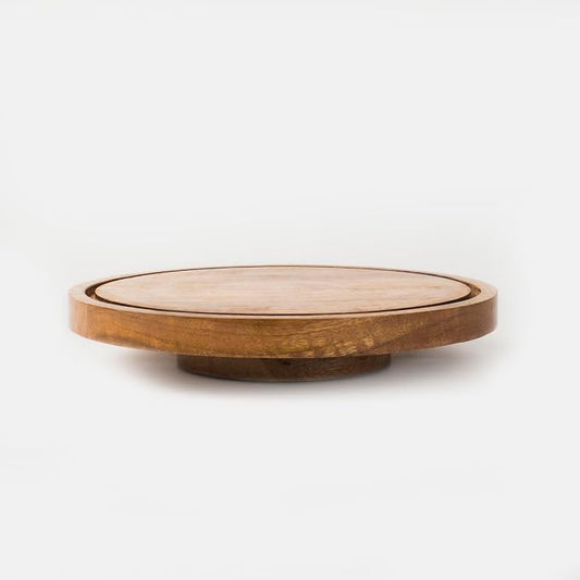 Mela Artisans 12" Mango Wood Lazy Susan Cake Stand 1.5" Tall – Rotating Display Stand Designed for Birthday Cake and Cookie Display, Dessert Tray & Rustic Wedding Decor
