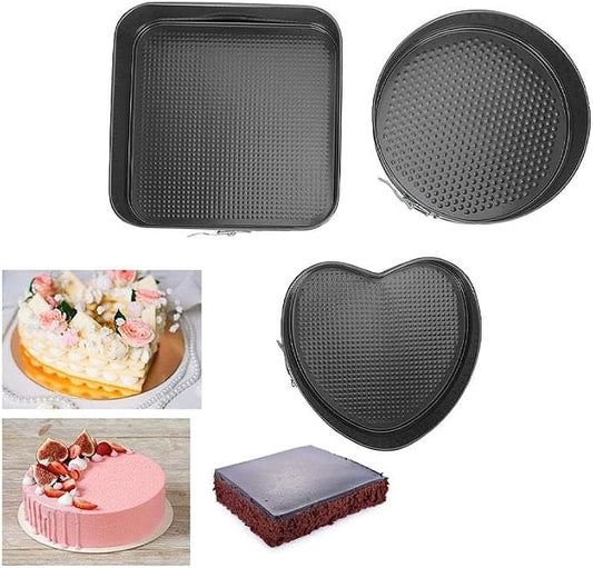 Springform Heart shaped Cake pans Round Squar Non-stick Cheesecake Baking Tray with Detachable Bottom Heart Cake Mold for Christmas and Valentine's Day Baking Heart Round Square Set of 3