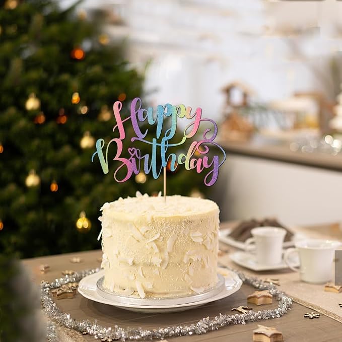 Handmade Glitter Happy Birthday Cake Topper,Birthday Party Cake Decorations, Anniversary/Birthday Party Decoration Supplies (Rainbow)