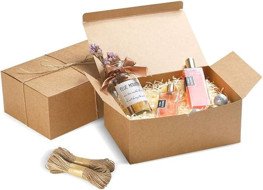 Frantis Brown Gift Boxes 9.45x6.5x4 Inches 10 Pack， Paper Gift Box with Lids for Bridesmaid Gifts, Birthday, Party, Christmas，Wedding, Crafting Cupcake Boxes, With 66 FT Twine