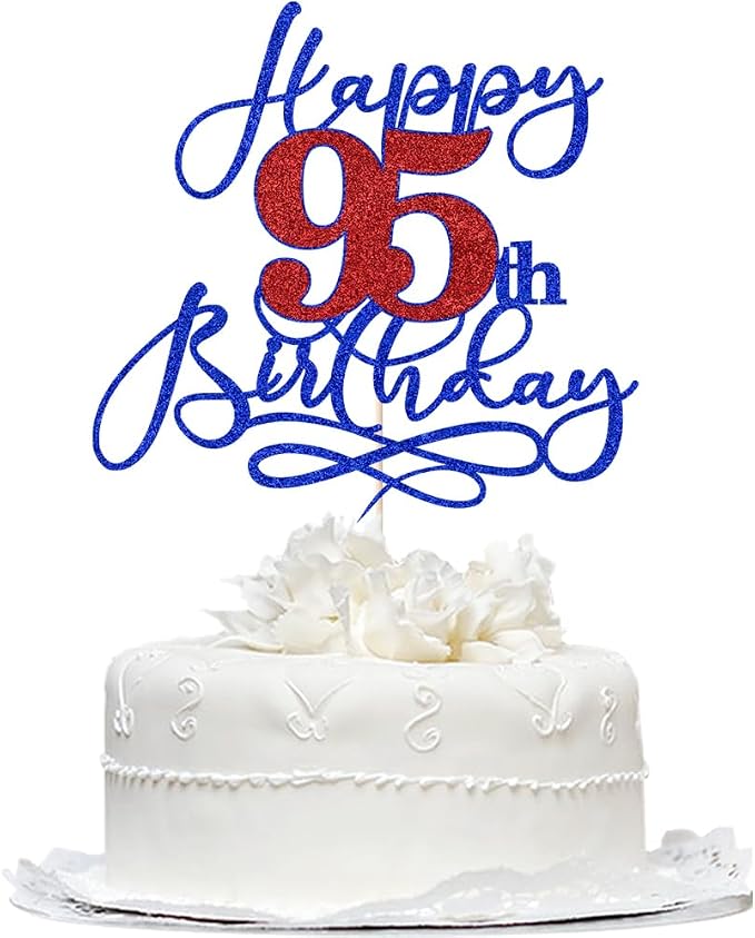 Happy 95th Birthday Cake Topper,Black font Golden Numbers 95th Birthday Cake Decoration，Hello 95, Cheers to 95 Years/95th Anniversary,95& Fabulous Party Decoration