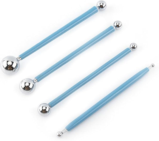 Modeling Ball Tools Set for DIY Ceramics & Sugar Flower Crafts – Double-Ended Clay Sculpting Tools with 8 Sizes – Metal Ball Fondant Cake Decorating Pens for Baking, Nail Art & Air Dry Clay (4pcs)