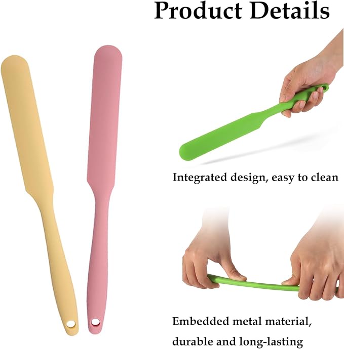 Silicone Jar Spatulas, 10 Pieces Silicone Spatula Small Butter Cake Cream Spatulas Set Long Handle Mini Non Stick Mixing Batter Baking Scrapers for Kitchen Baking Use (10, Macarone)
