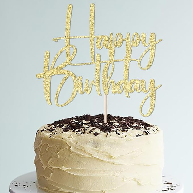 Gold Glitter Happy Birthday Cake Topper, Gold Glitter Happy Birthday Cake Bunting Deco, Baby Gender Reveal Party/Anniversary Party Decoration Supplies (Paper)
