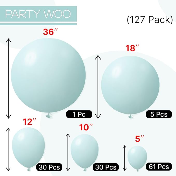 PartyWoo Teal Balloons 127pcs Different Sizes Pack of 36 18 12 10 5 Inch Turquoise Balloon Arch Kit for Baby Shower Gender Reveal Wedding Engagement Birthday Pool Tea Party Decorations Blue-Q03