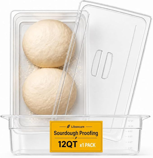 12QT Dough Proofing Container with Lid, 1 Pack Large Pizza Dough Container for 8-10 Dough Balls, Clear BPA-Free Dough Rising Box, Stackable Food Storage Bin for Sourdough Bread Baking