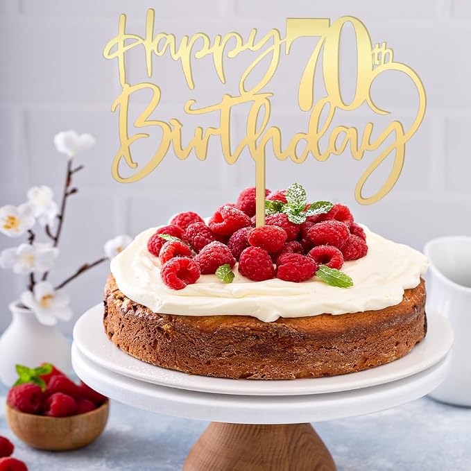 Happy 70th birthday cake Topper,Mirrored Gold Acrylic Durable Cake Topper,70th Birthday Party Cake Decorations,Hello 70th years old, Happy seventy years old, Birthday Party Decorations
