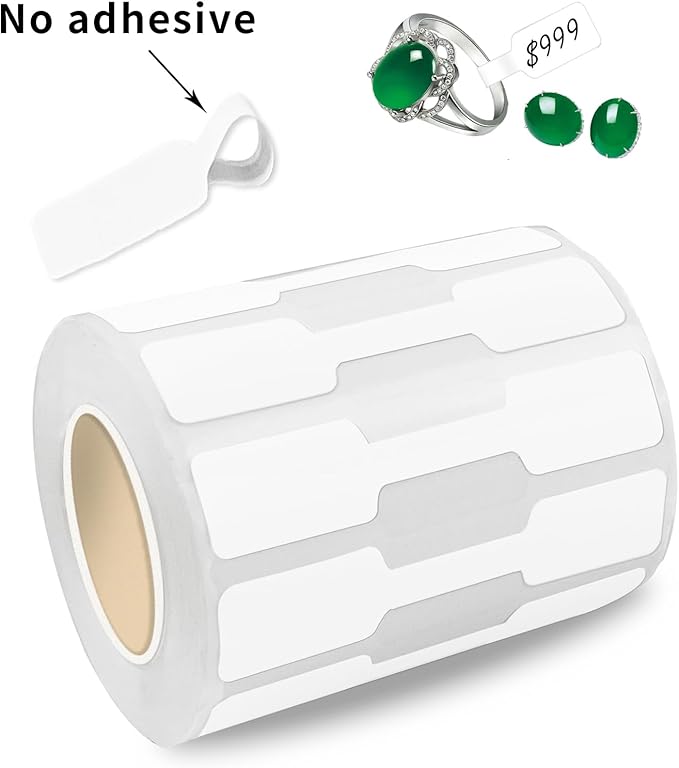 550 Pcs Jewelry Tags Roll for Necklace Earring Price Identify,Self Adhesive White Blank Dumbbell Jewelry Stickers Labels for Bracelet, Ring, Clothing Display （White）