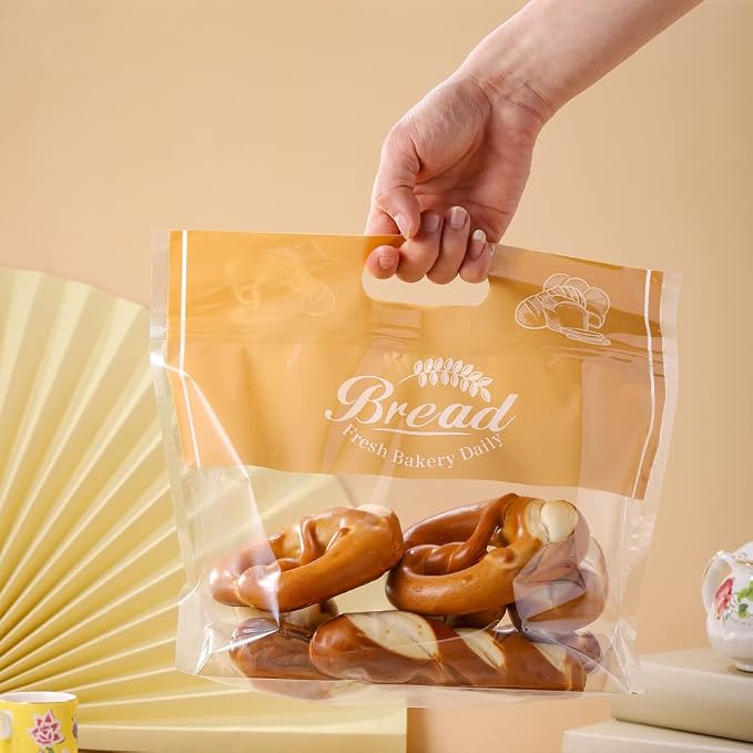 50 Pcs Plastic Bread Bags for Homemade Bread with Clear Window, Resealable & Freezer Safe Bakery Bags Storage for Sourdough, Toast, Bagels, Muffins, Pastries (12.6" x 10.6" Orange)