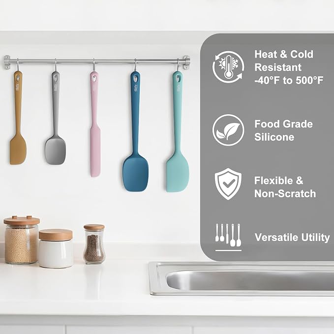 Redfly Silicone Spatula Set, 5 Piece Food Grade Silicone Cooking Utensils Set, Rubber Spatula Heat Resistant Nonstick for Baking, Cooking, Kitchen Utensils Dishwasher Safe Multicolor