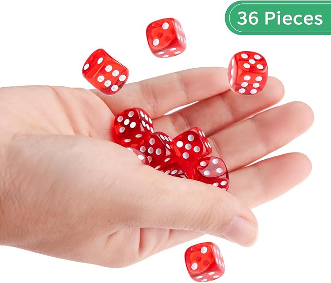 36 of Pack 12MM 6 Sided MINI Dice Set,Translucent Colors Game Dice Set, 6 Sided Standard Colored Dices for Tenzi, Farkle, Yahtzee, Bunco or Teaching Math, with Portable Plastic Box(Red)