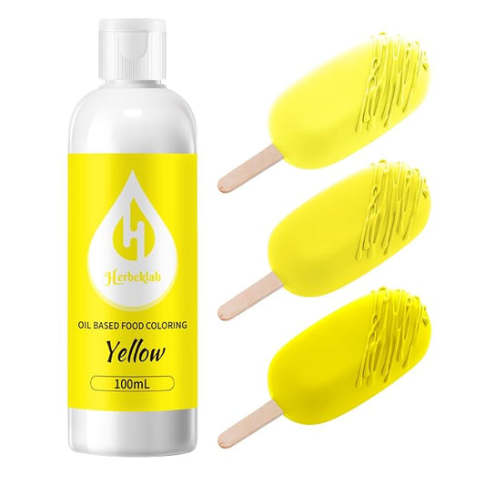 Yellow Oil Based Food Coloring for Chocolate – Herbeklab 100ml Professional Concentrated Oil Food Dye for Candy Melts, Chocolate, Cake Pops, Strawberries & Baking