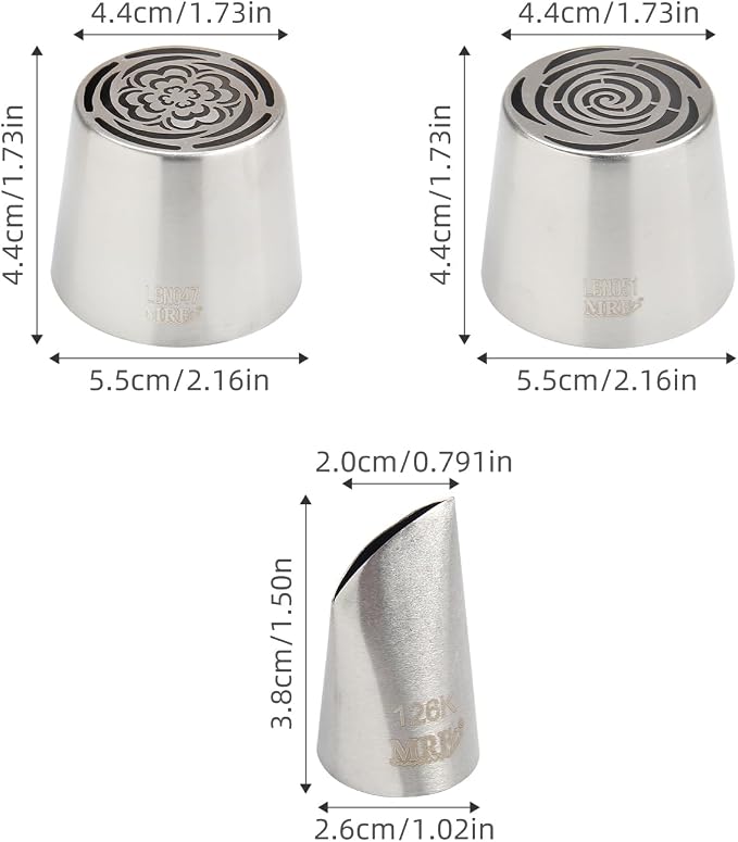 3 Pieces Stainless Steel Extra Large Russian Tulip Icing Tips Kit, Cupcake Dessert Marshmallow Piping Nozzle,2 XXL Russian Flower Tips,1 Medium Petal Tip for Cake Decorations