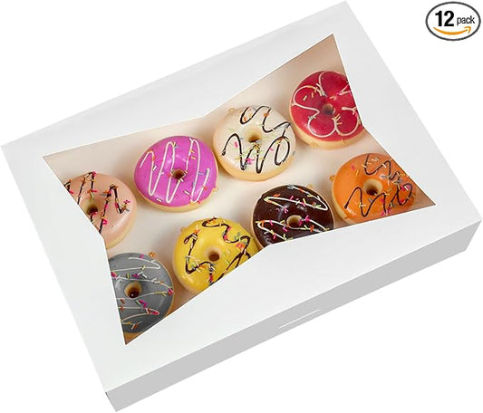 ONE MORE 14 x10 x 3inch White Lock Corner Window Bakery Cookie Boxes, Large Paperboard Container with PVC Windows for Pie, Pack of 12