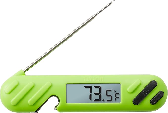 Taylor TruTemp Digital Instant Read Thermometer Meat Probe for BBQ Kitchen with Built in Bottle Opener, Reliable Folding Probe Easy Read LCD Grilling Cooking Tool, Green