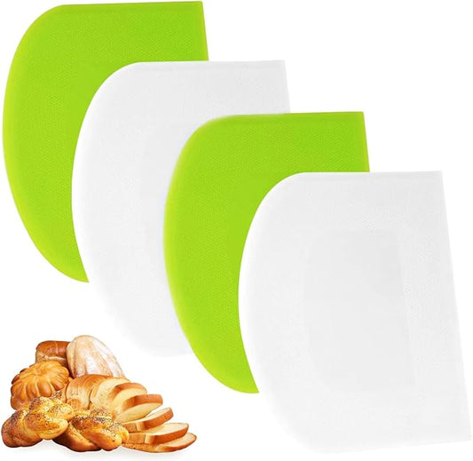 4 Pcs Dough Scraper Bench Scraper 4.65x3.66" Plastic Flexible Bowl Scraper Sharp-Edged Multi-Angle Cake Scraper Non-Slip Baking Tool Decorating Tool Shaping Tool (4Pcs Two white+ Two green)