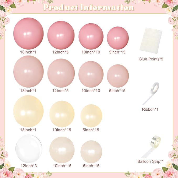 Pink and Yellow Balloon Arch Garland Kit 126Pcs Pastel Light Pink Sand White Balloons for Birthday Baby Shower Bridal Shower Wedding Bee Bear Party Decorations