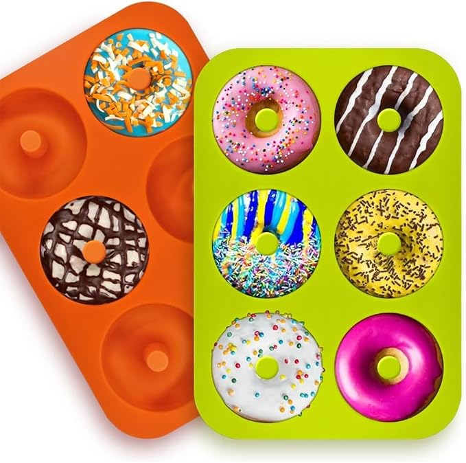 AKOAK 6-Cavity Silicone Cake Mold, DIY Handmade Soap Mold, Non-Stick Donut Mold, for Chocolate Pudding Jelly Muffin Cups, Kitchen Baking Decoration (Doughnuts)