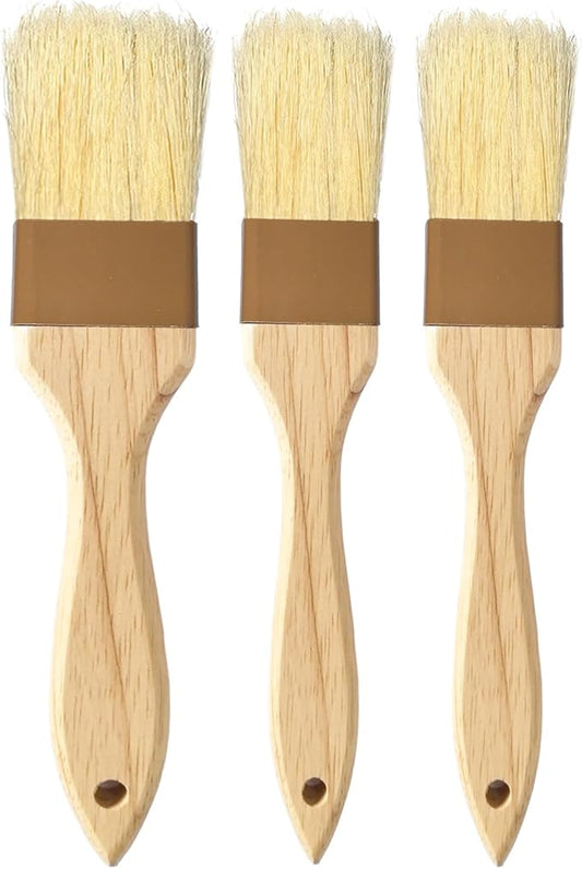 Pastry Basting Brush Natural Bristle - Food Grade Wooden Handle, Heat Resistant, Non-Shedding & Durable Kitchen Utensils for Cooking, Baking, Butter, BBQ, Oil Sauce & Egg Wash (1", 1.5", 3 Pack)
