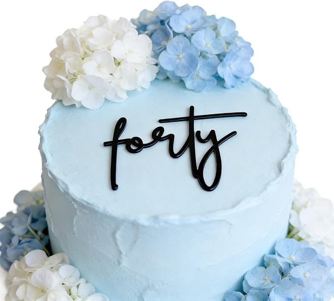Black Forty Cake Topper, Acrylic Happy 40th Birthday Cake Decorations for Women and Men, Cheers to 40 Years Anniversary Cake Charm Party Supplies