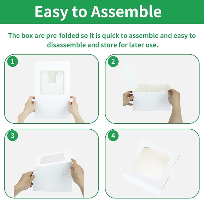 30PCS White 10x10x5 Inches Cake Box,Cake Boxes Set (60Pcs,30Pcs Boxes and 30Pcs Boards) with Cake Boards,Bakery Boxes with Clear Window for Cake,Dessert,Cookie,Birthday,Party,Wedding