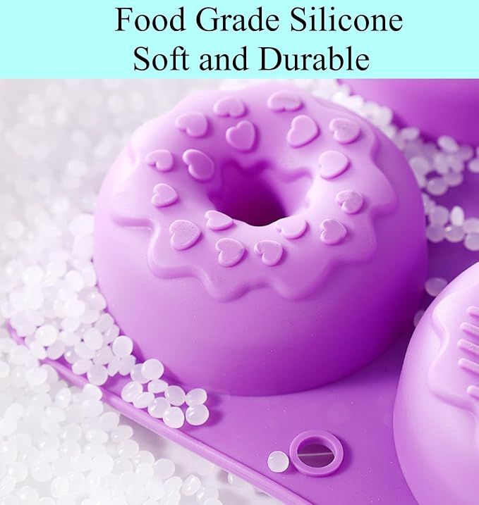 Silicone Donut Mold,Non-Stick Silicone Doughnut Pan Set of 2,Donut Cake Biscuit Bagels,Dishwasher Safe,Heat Resistant and Microwave Safe (Purple)