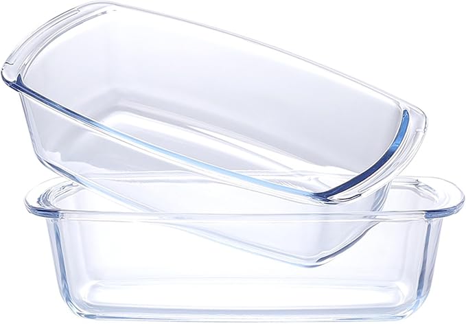 2 Pack 10Inch Glass Bread and Loaf Pan, Food Glass Molds for Baking Banana Bread, Meat Loaf, Pound Cake