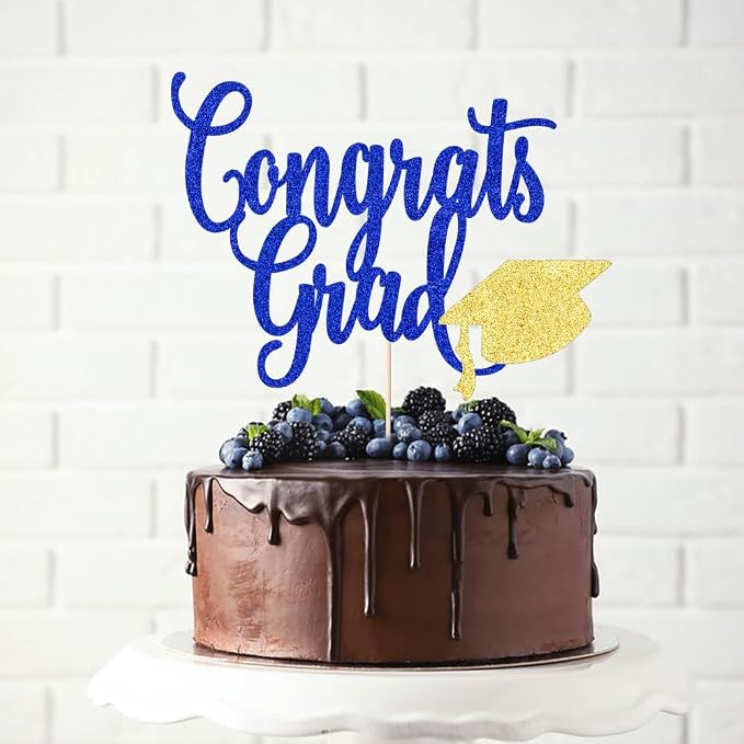 Congrats Grad Cake Topper,2026 Graduation Cake Topper, Congrats Grad Decorations,2026 High School/College/Senior Graduation Party Decorations Supplies. (Congrats Grad Dark blue gold)