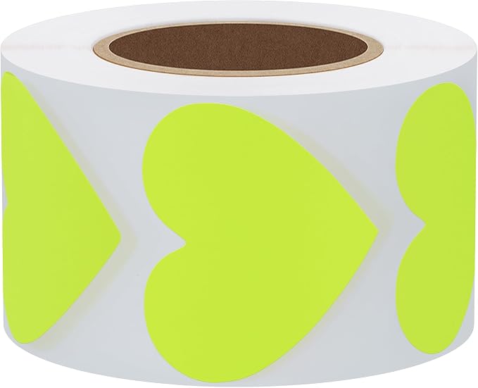 Hybsk 500pcs Heart Shaped Stickers 1.5 inch Love Labels for Party Decorations Favors Envelopes (Fluorescent Yellow)