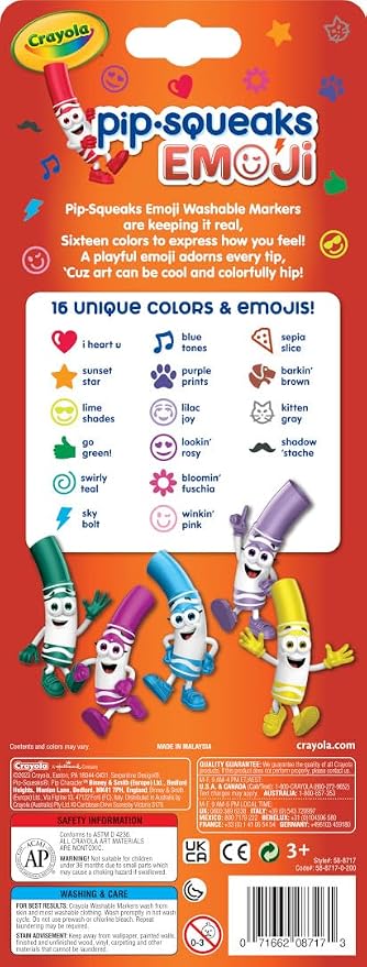 Crayola Emoji Pip Squeaks Washable Markers (16ct), Toddler Mini Stamper Marker Set, Coloring Supplies for Toddlers, Gift for Kids