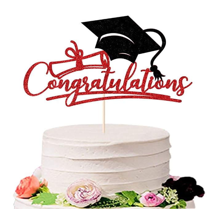 Congratulations 2026 Graduation Cake Topper,Congrats Grad Cake Decor - 2026 High School/College/Senior Graduation Party Decorations Supplies (Red and black.)