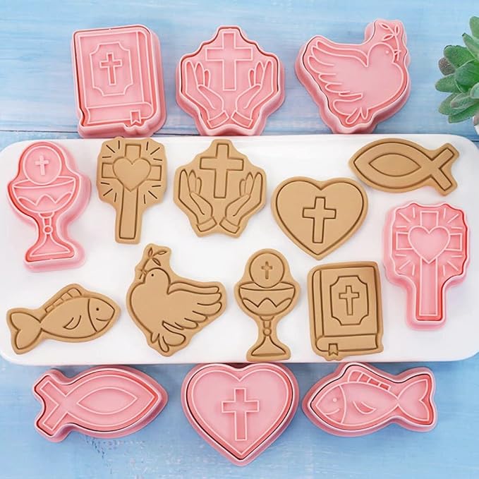8 Pieces Christian Bible Cookie Cutters Plastic Cross Cookie Stamps Cookie Mould Press Cross Cookie Mould Set Baking Kitchen Tools (Cross 1227A)