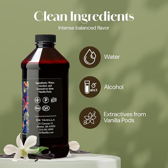 Natural Vanilla Extract, 16 fl oz - Madagascar Bourbon vanilla, kosher, sugar‑free, GMO‑free, gluten‑free, and additive‑free