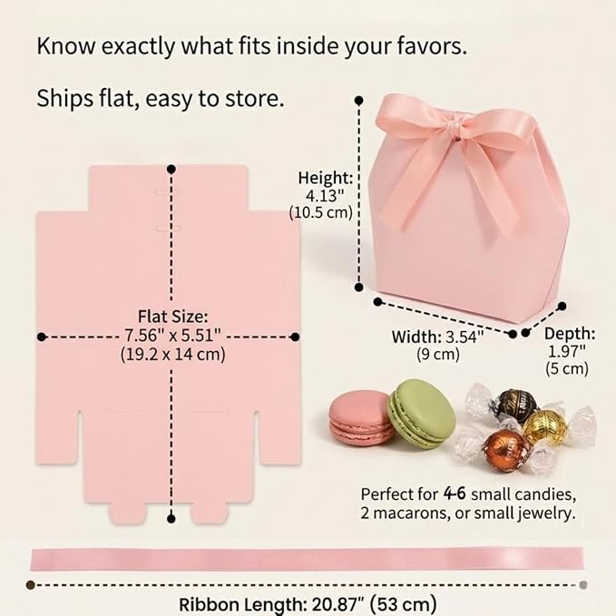 Rowcay Small Gift Boxes with Ribbons, 16 Pack Pink Foldable Empty Gift Boxes for Wedding Party Favors, Cookies, Candy, Jewelry, Small Presents, Gift Packaging and Favor Displays