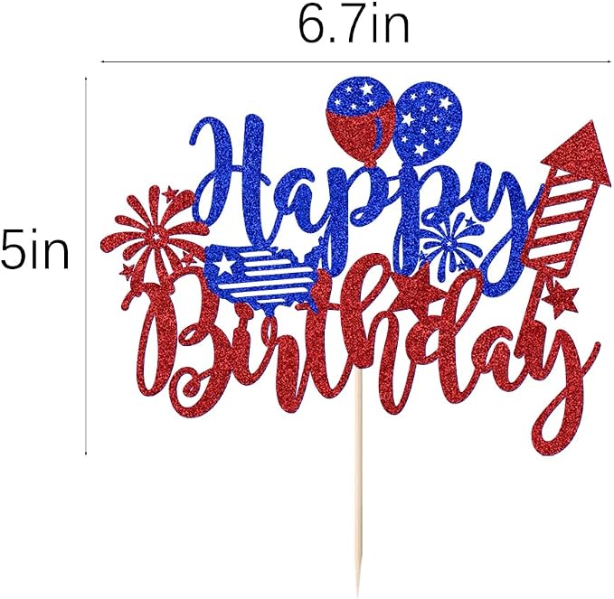 Kaoenla American Happy birthday on independence day Cake Topper | Blue Red Glitter Independence Day Cake Toppers 4th of July Flag Day Photo Props & USA Patriotic Happy Birthday Party Supplies