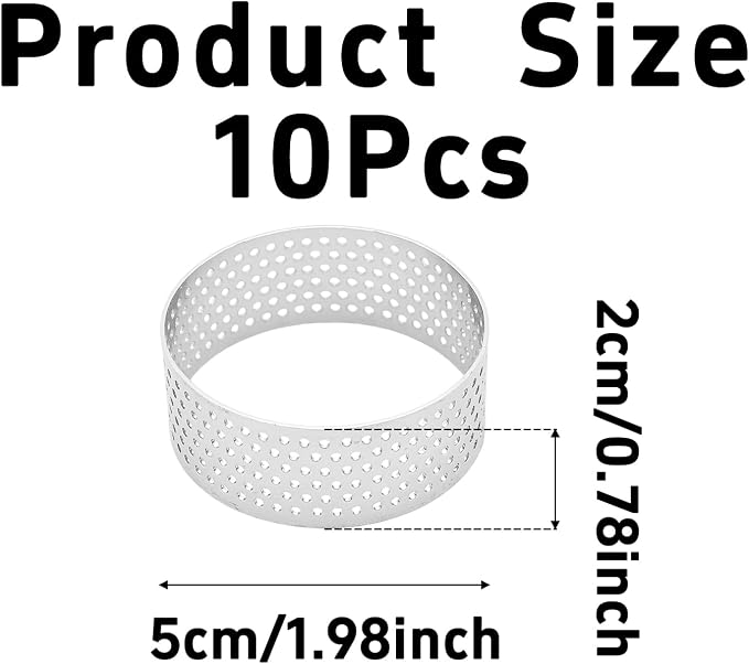 10Pcs 1.98Inch 304 Stainless Steel Perforated Tart Ring, Heat Resistant Cake Mousse Ring for Baking Fruit Tarts, Cake, Crust and Dessert Making