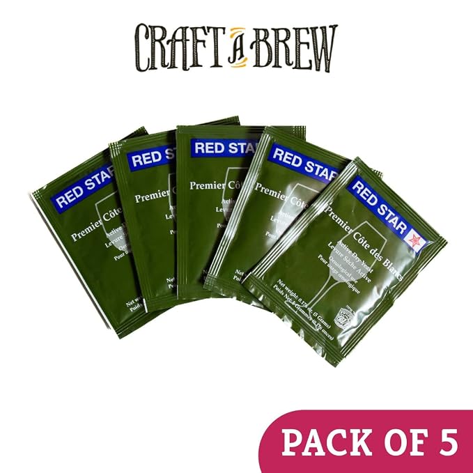 Craft A Brew - Red Star Premier Cote des Blancs Wine Yeast - Dry Wine Yeast - For Fruity & Aromatic White Wines, Hard Ciders - Ingredients for Home Fermenting - Wine Making Supplies - 5 Pack
