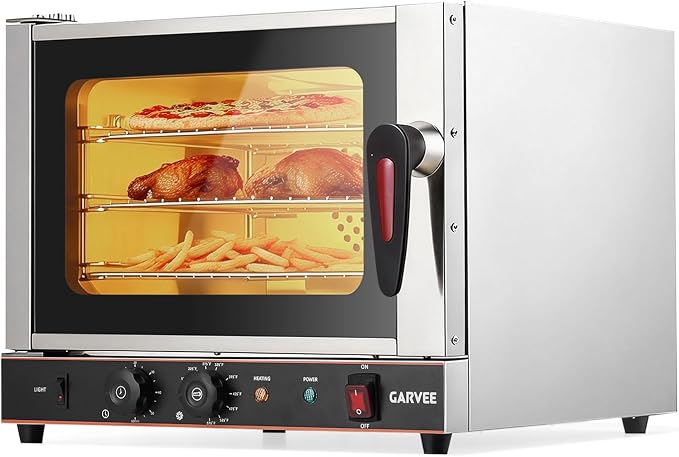 Compact 22L Commercial Countertop Convection Toaster Oven – 3-Tier Air Fryer, 1440W, Adjustable Temp 30°c-300°c, Half-Size, Stainless Steel, with Trays & Wire Racks, Kitchen Appliance,