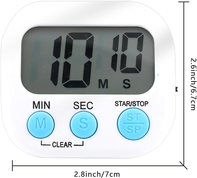 Small Digital Timer for Kitchen Cooking Baking Sports Office Meeting Multi-Function Count Up Countdown Magnetic Backing and ON/Off Switch Desk Electronic Timer (White)